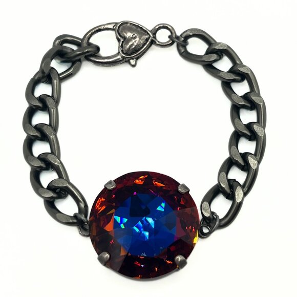Handcrafted Large Exotic Red w/ Blue Swarovski Crystal Chunky Chain Bracelet - Picture 10 of 16
